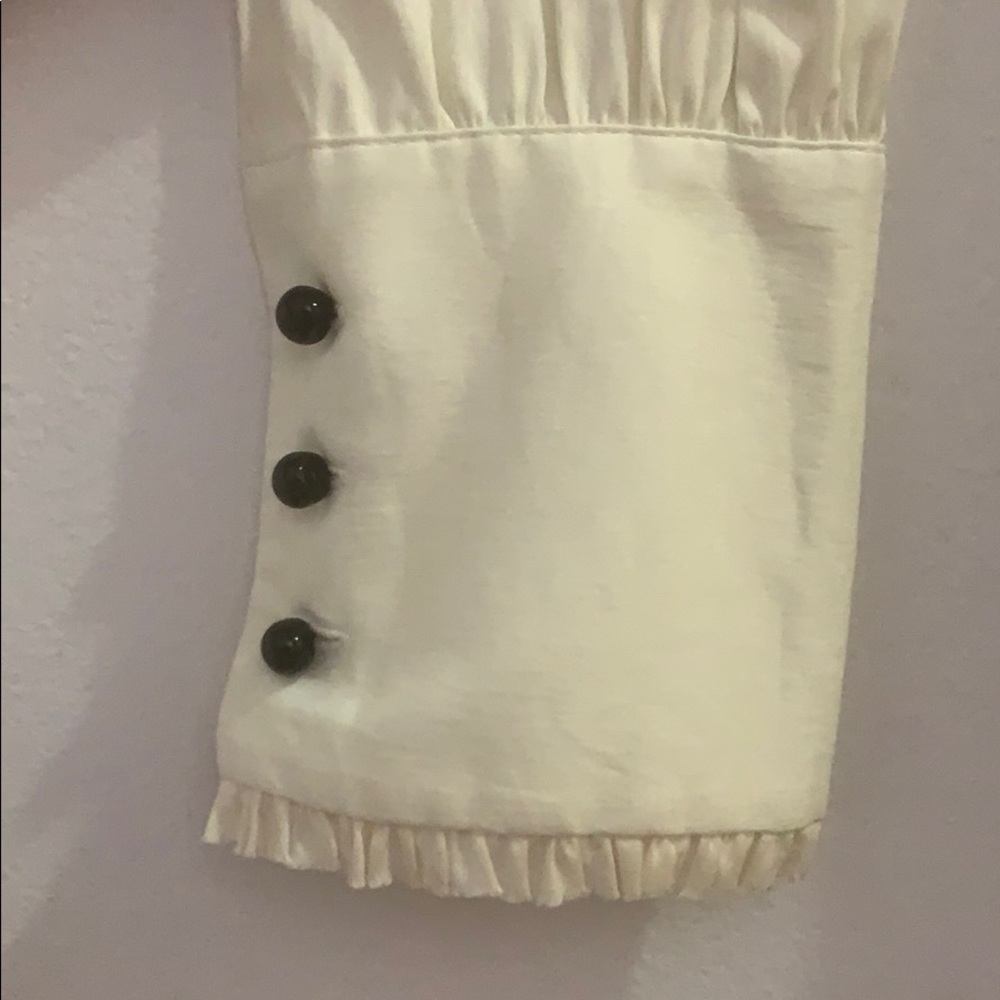 Ann Taylor Cream Ruffle Front Button-Down Shirt - Picture 6 of 7